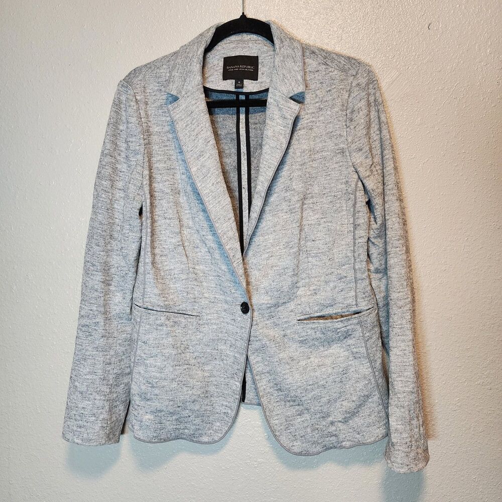 Banana Republic Long & Lean Blazer Size 8 Heather Gray Knit Single Button Jacket
